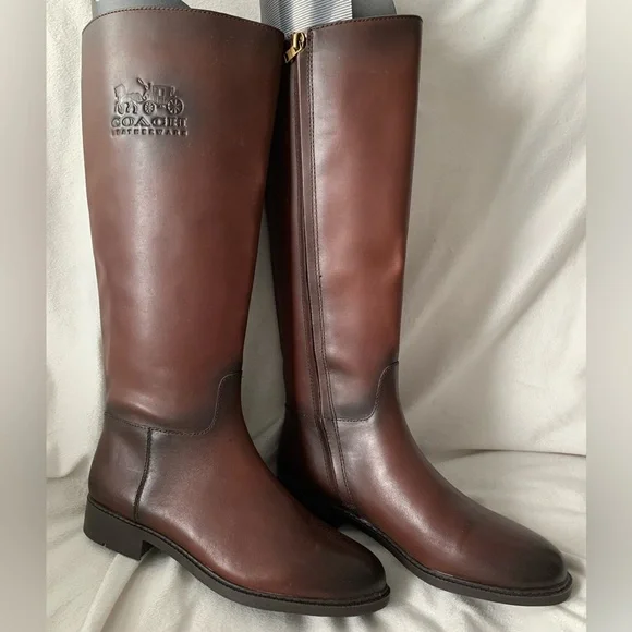NEW Coach Rilee Leather Knee High Riding Boots Walnut Brown Size 8.5B - Picture 9 of 14